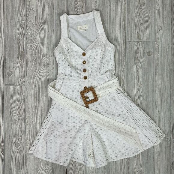 Anthropologie White Belted Eyelet Lace Romper Size 0 $150 Sold Out - Picture 1 of 12